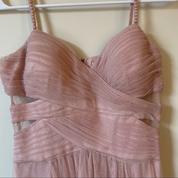 Hailey Logan by Adrianna Papell Blush Pink High Low Cutoit V-Neck Straps Gown - Picture 2 of 6